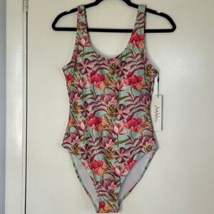 Nicole Miller Women Floral One Piece Swimsuit Scoop Back Colorful Sz Med NEW TAG